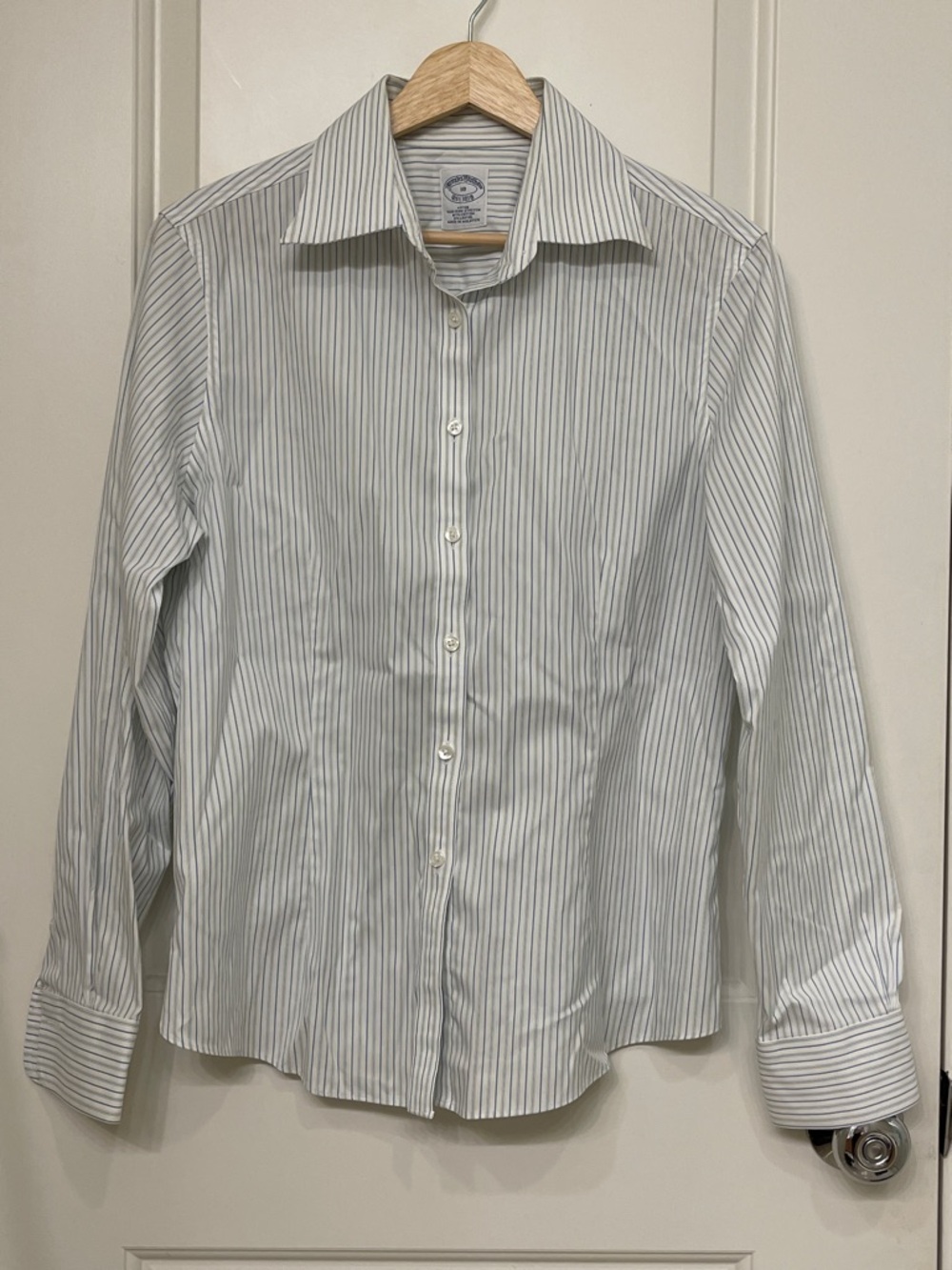 Brooks Brothers White Shirt with Light Blue Pinstripes